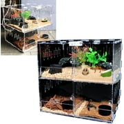 4 Grids Acrylic Reptile Cage with Thermometer, Multiple Ventilation Holes, Upper Flip Cover, Mortise Lock, Insect Cage for Spiders, Horned Frogs, Geckos, Snakes