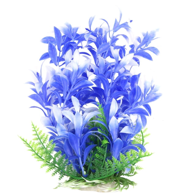 Planta de plástico azul blanco Unique Bargains decoración para pecera 22cm