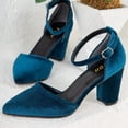 thumbnail image 2 of YDN Women's Closed Pointed Toe Pumps Strap Buckle Block High Heel D'Orsay Shoes Fancy Ballroom Outfit Size 6.5 Blue, 2 of 4