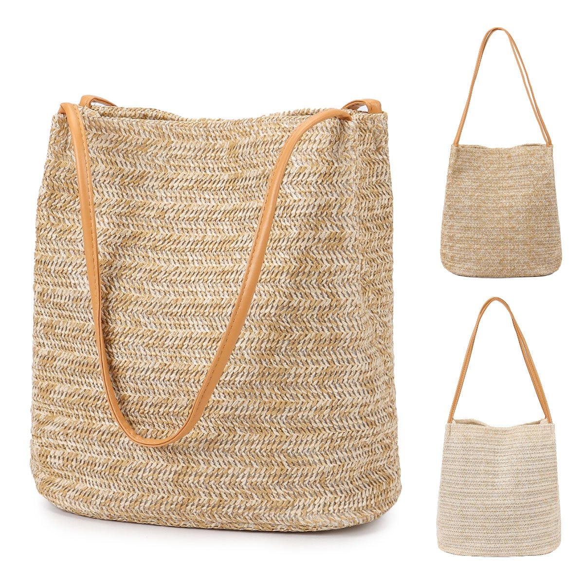 Luxtrada Straw Beach Bag Buckets Totes Handbag Shoulder Bag Tote Bag