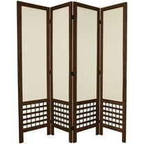 Oriental Furniture 5 1/2 ft. Tall Lattice Fabric Room Divider - Brown - 4 Panel
