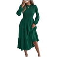 thumbnail image 2 of huilin Robe Maxi à Manches Longues pour Femme, Couleur Unie, Col Ras du Cou, Décontractée, Ample, Longue, pour Usage Quotidien, 2 of 8