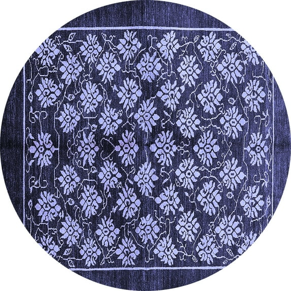 Ahgly Company Machine Washable Indoor Round Oriental Blue Industrial Area Rugs, 7' Round
