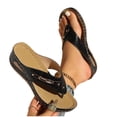 thumbnail image 4 of Wedge Slippers for Women with Rhinestone Buckle, Open-Toe Casual Slide Sandals, Textured Faux-Leather Summer Pool and Beach Shoes, 4 of 8