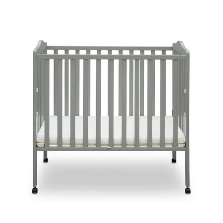 Delta Children Folding Portable Baby Mini Crib with 1.5-inch Mattress, Grey