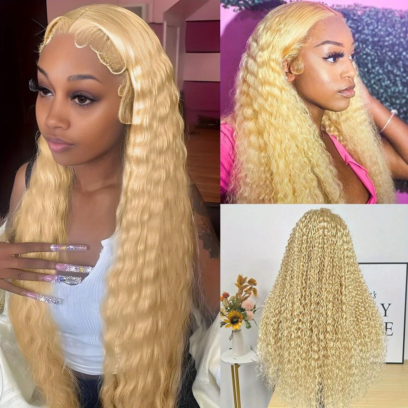 Curly Human Hair Wig 220% Density Blonde Water Wave 13x6 Frontal Wig Hd Lace for Women