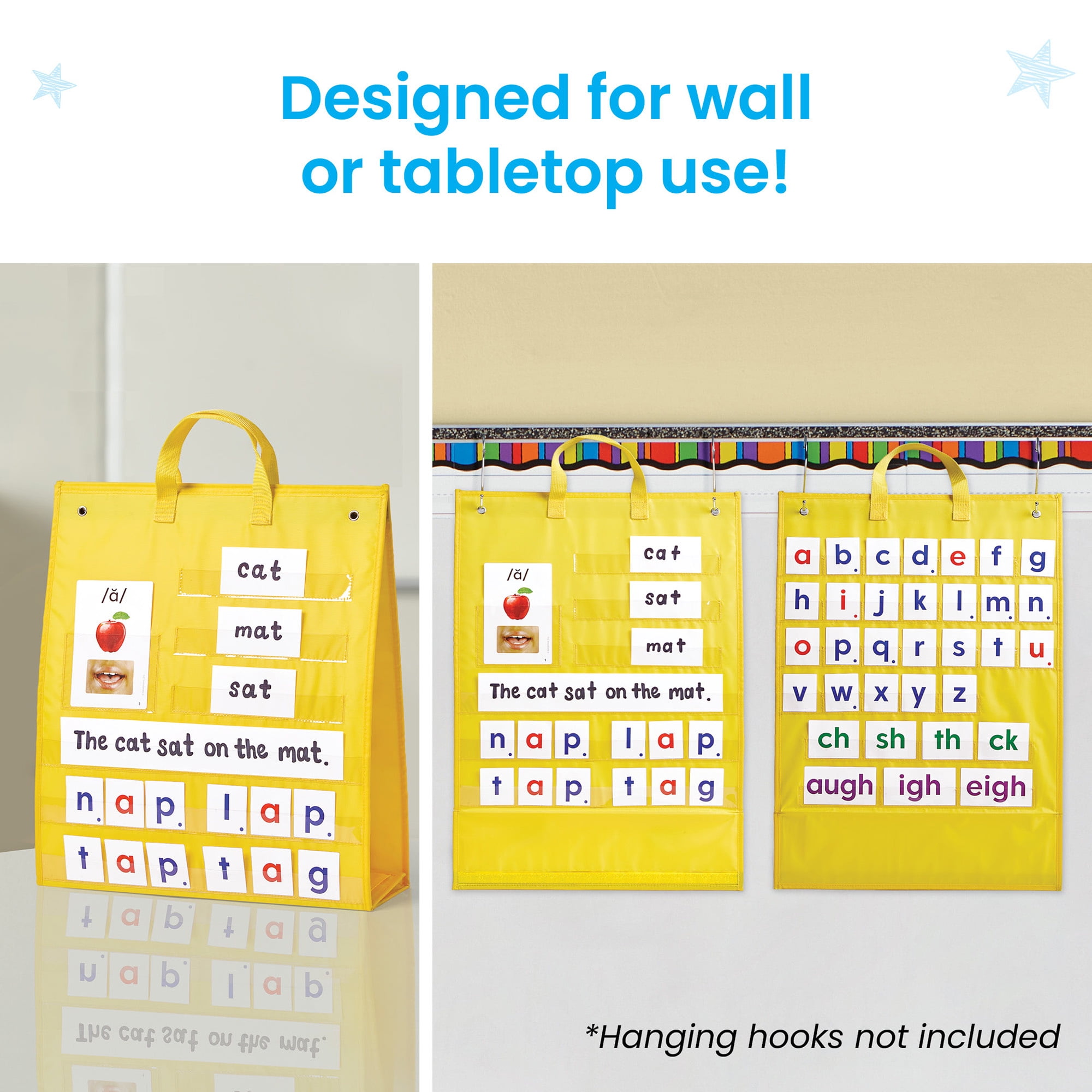 hand2mind Phonics Skill-Building Demonstration Pocket Chart, Hanging Pocket Chart for Classroom, Tabletop Pocket Chart, Phonemic Awareness Activities, Science of Reading Classroom Materials