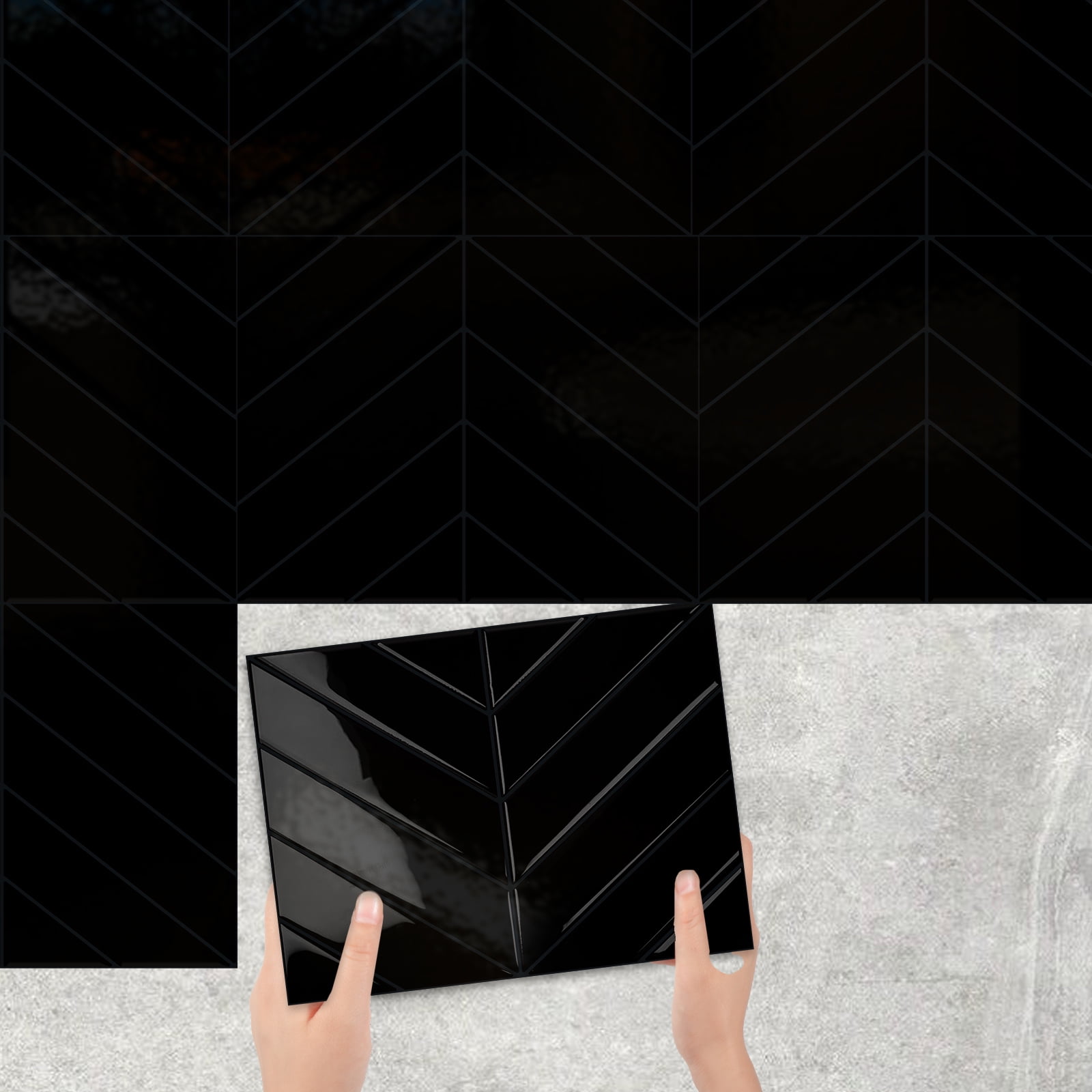 DEWOO 10 Sheets Thicker Herringbone Peel and Stick Backsplash, 11.5”×9” Stick on Wall Tiles, Self Adhesive Tile Sticker for Kitchen Backsplash and Bathroom, Black