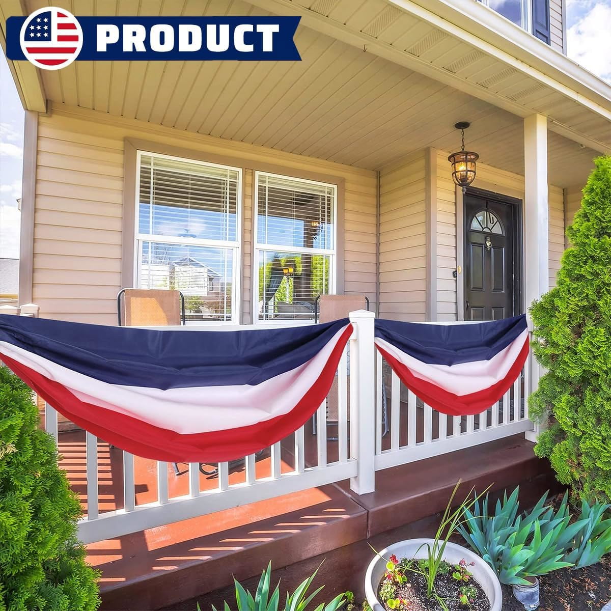 Tivamiko 1pcs 2x20ft Patriotic Bunting Flags: Red,White&Blue Outdoor Decor Banner for 4th of July, Garden, Porch