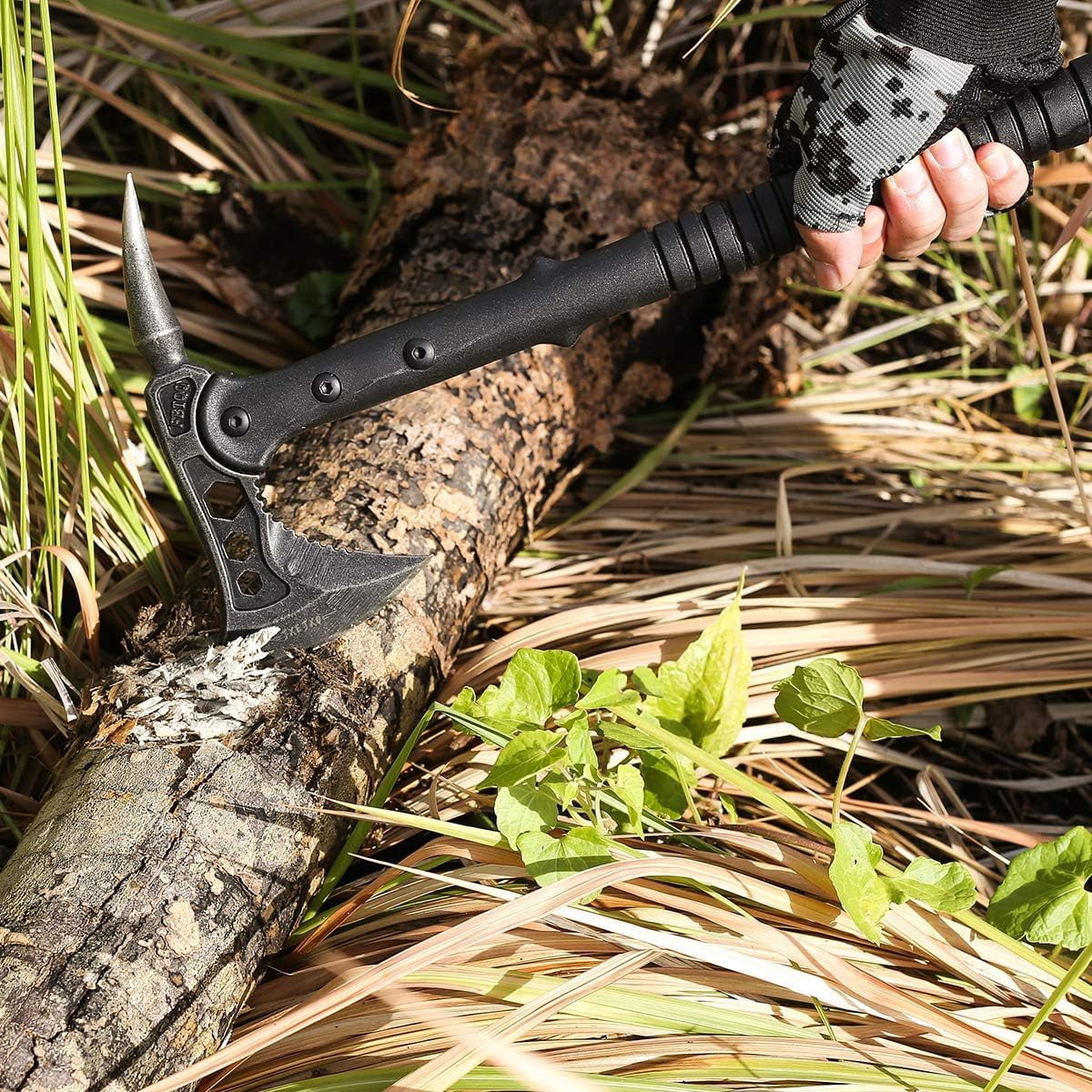 JXE JXO Camping Axe with Spike, Survival Hatchet with Sheath, Nylon Fiber Handle for Outdoor Survival Hiking Camping
