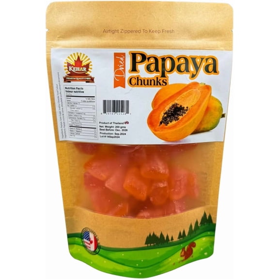 Kehar Papaya Chunks 200g – Naturally Sweet & Chewy Dried Papaya Fruit Snack, Perfect for Snacking, Baking, Smoothies, Trail Mix, Lunchboxes, Desserts & Travel