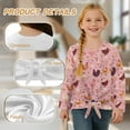 thumbnail image 6 of Xixirimido Rooster Butterfly Floral Pink Printed Girls Long Sleeve Shirt Kids Crewneck T-Shirts Trendy 3D Graphic Tie-hem Cute Tees for Fall Winter, Size 5-6, 6 of 7