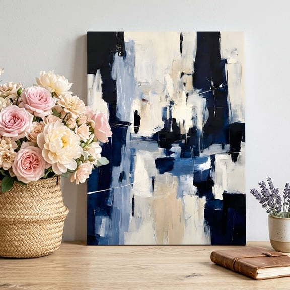 Canvas Wall Art Blue White Abstract Canvas Art Print Color Block Modern Artistic Pictures Wall Decor for Living Room Bedroom Artwork Decorations Stretched Framed Ready to Hang 8"x12"