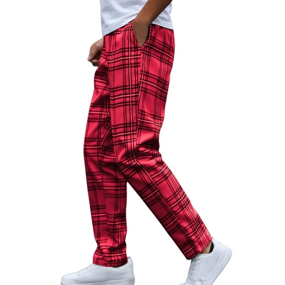 Handshe Men's Plaid Tapered Pants with Drawstring Elastic Waistband, Outdoor Casual for Travel and Daily Use