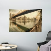 United States Tapestry, Queensboro Bridge Spanning the East River in New York City Serene Scenery, Wall Hanging for Bedroom Living Room Dorm Decor, 60W X 40L Inches, Tan Egg Shell, by Ambesonne