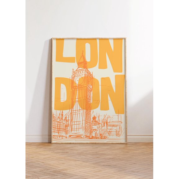 London Big Ben Orange Modern Cityscape Poster United Kingdom Travel Wall Decor 4 Unframed Paper Print