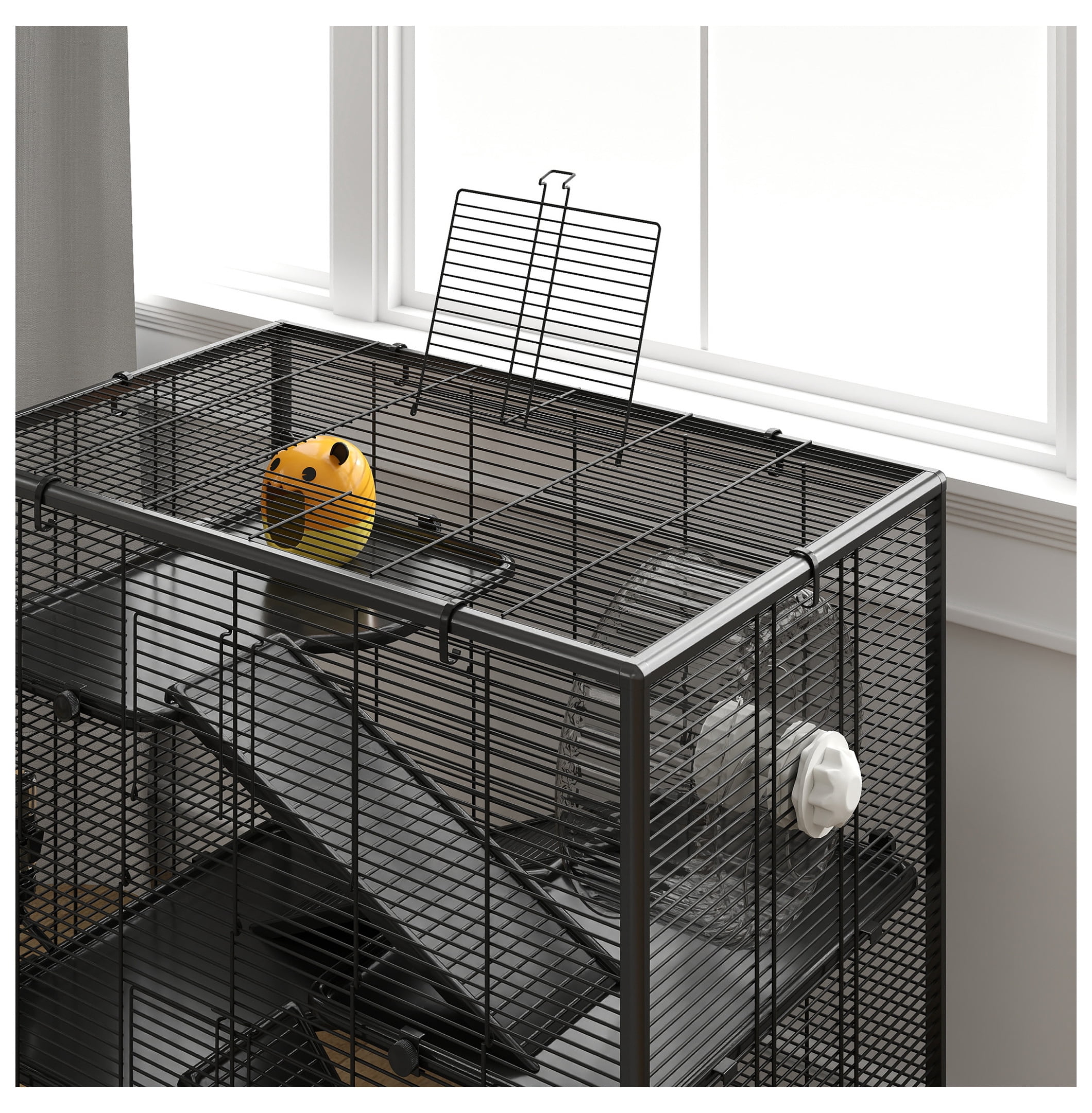 Hamster Cage 4 Tier with Tempered Glass Bottom, Running Wheel & Hut - Mice & Rats Habitat 31"x19"x31.5", Syrian & Dwarf Hamster Cage