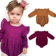 thumbnail image 4 of ITFABS Baby Spring Romper, Long Ruffle Sleeve Solid Color Back Buttons Romper, 4 of 6