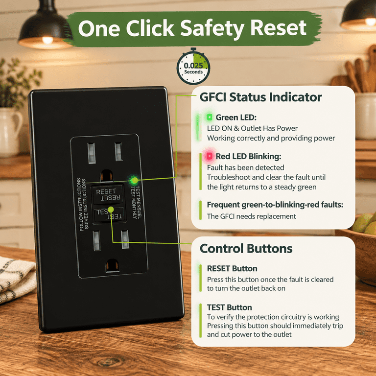 Black 15A GFCI Outlet, 2 Pack Tamper-Resistant Electrical Receptacle ...