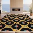 thumbnail image 2 of Design&I 9'x12' Washable Area Rug Sleek Flatweave Pet Friendly Vinyl Record Spinning Disc Motif Note Mosaic Layout Music Retro Cd Playful for Master Suite, Under Bed, 2 of 7