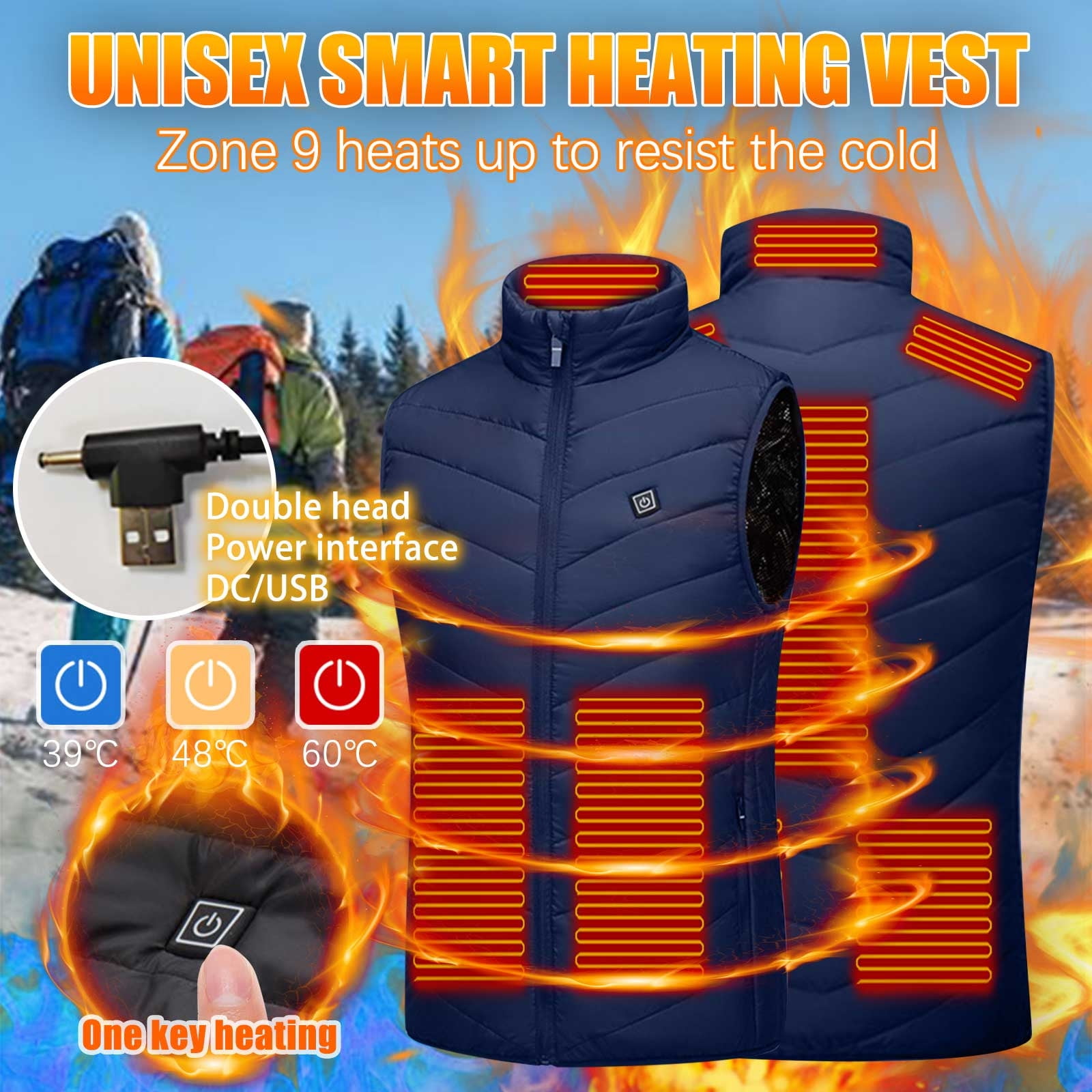 Brnmxoke Lightweight Heated Vest for Men Women, Electric USB Heating Vest for Winter Warm,Heated Vest Warm Coat Out-Wear Blue XL