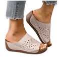 thumbnail image 1 of Women's Hollow Out Wedge Mules Comfortable Platform Sandals Slip On Open Toe Clogs Lightweight Non Slip Beach Slides Beige Size 7, 1 of 9