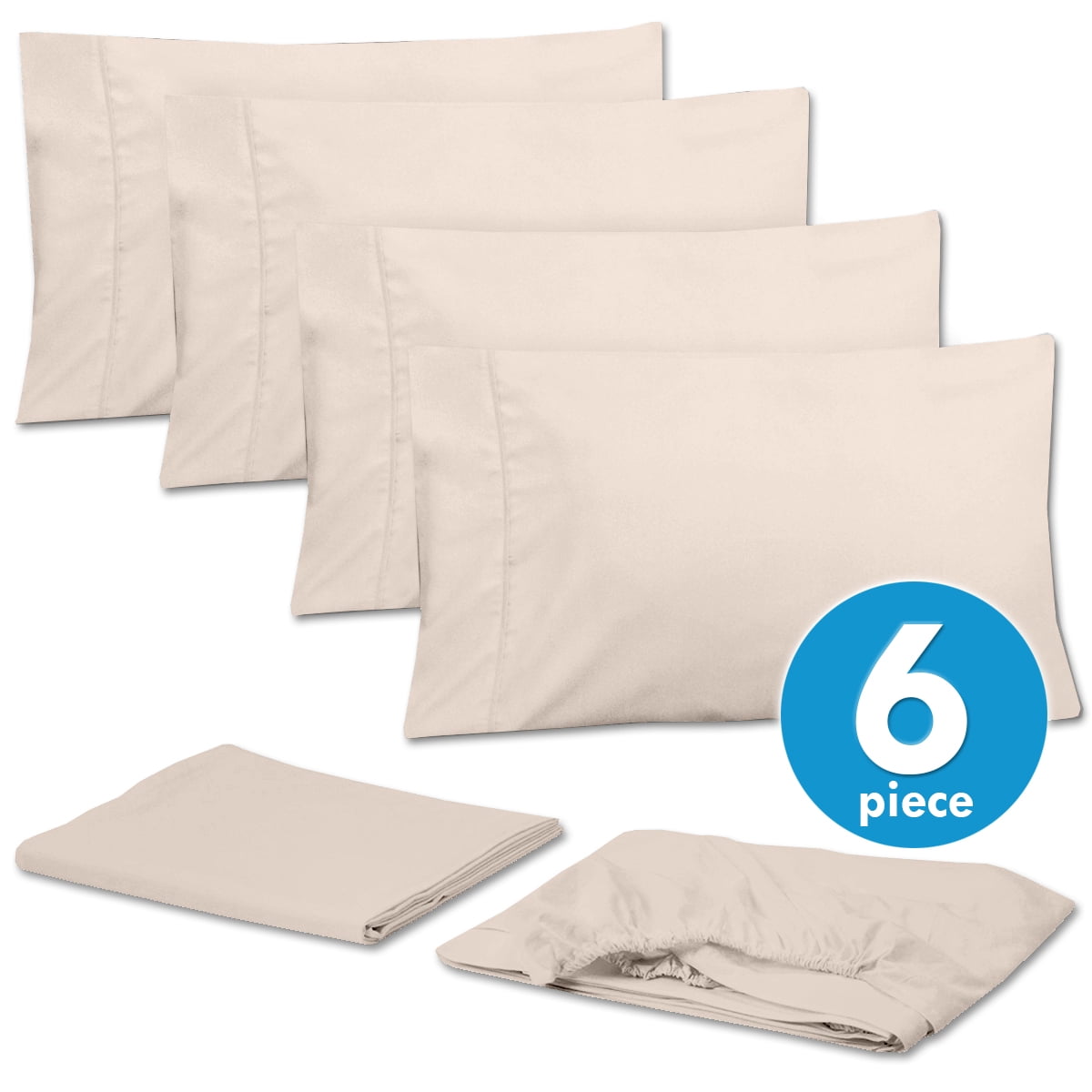 Sweet Home Collection 1500 Series Bed Sheets - Extra Soft Microfiber Deep Pocket 6pc Sheet Set - Beige, RV Queen