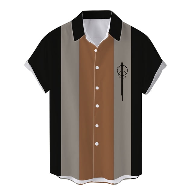 Camisas Para Hombre Camisa de vacaciones al libre de manga corta para playa con estampado completo de solapa informal con un solo pecho de primavera para hombre (Khaki, XXL)