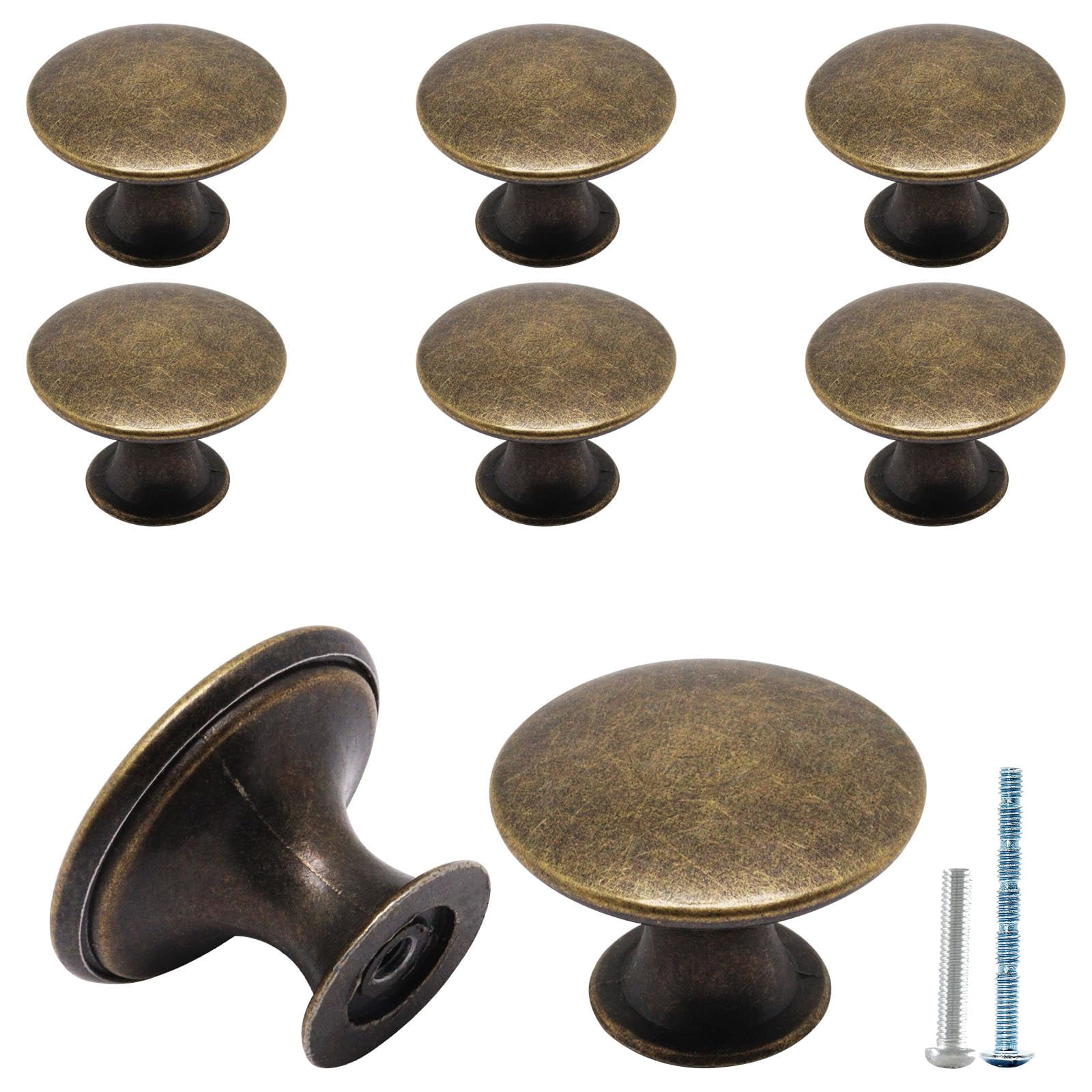 8 Pack Antique Brass Cabinet Knobs, Round Dresser Knobs Kitchen Drawer Knob, Single Hole Cupboard Door Knob Dresser Drawer Pulls Handles