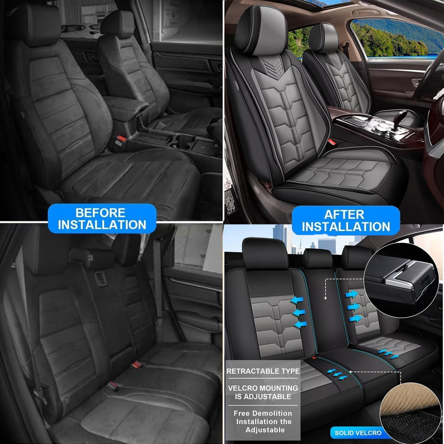 LAONNVIR Universal Seat Covers Front,2-Pack Universal Seat Covers for Cars,Waterproof Luxery Leather Car Seat Covers Auto Protectors Fit for Most Sedans SUV Pick-up Truck,Grey