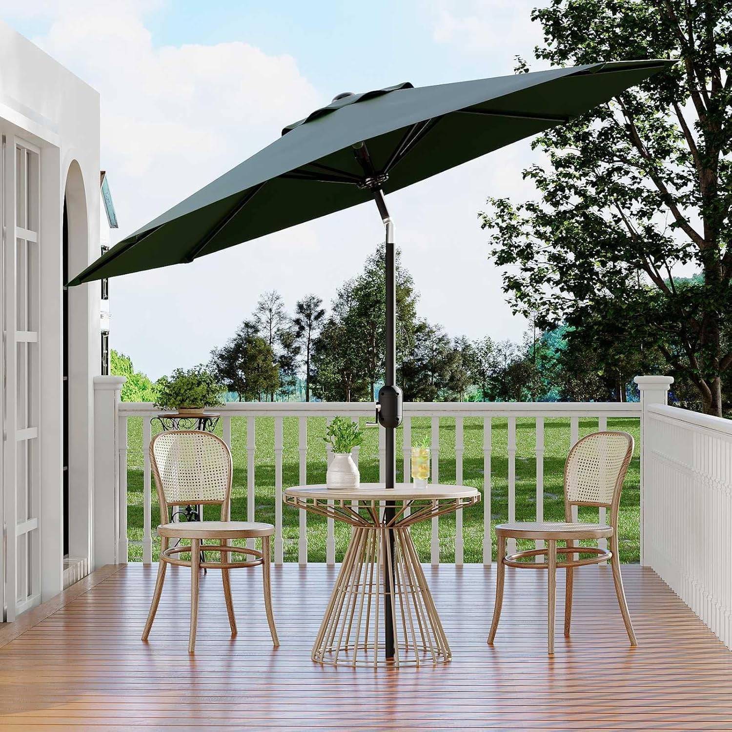 Home Outdoor 10ft Patio Umbrella, Table Umbrella Patio with Crank Lift & Push Button Tilt, 8 Sturdy Ribs Table Umbrella, Market Umbrella Sturdy Ribs UV Protection Waterproof for GardenYard, Deck, Pool