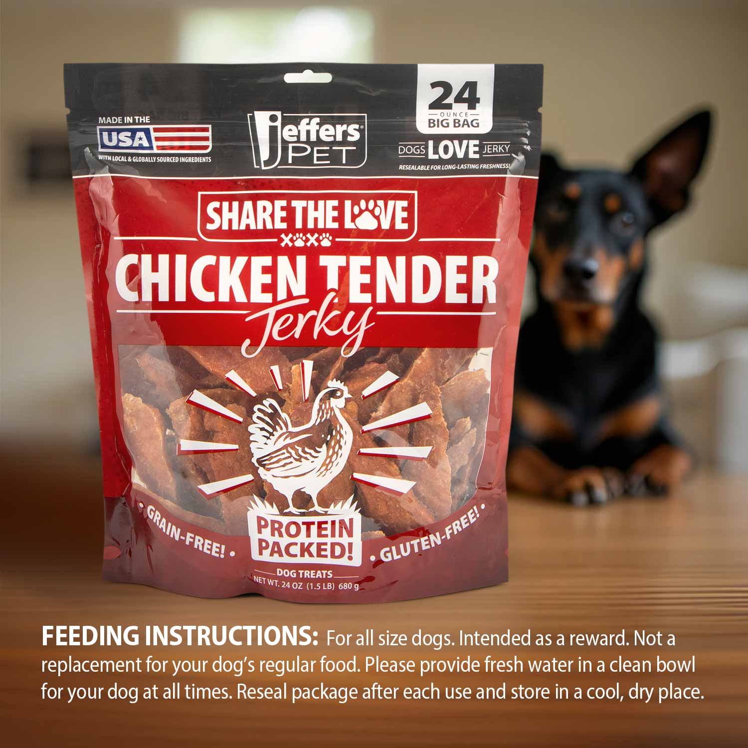Jeffers Chicken Jerky Dog Treats, 24 oz Bag – Healthy Natural Chicken Breast Tender, Grain Free Soft Chewy Pet Snacks, High Protein Training Rewards for Puppies & Adult Dogs, Made in USA - 2 Pack