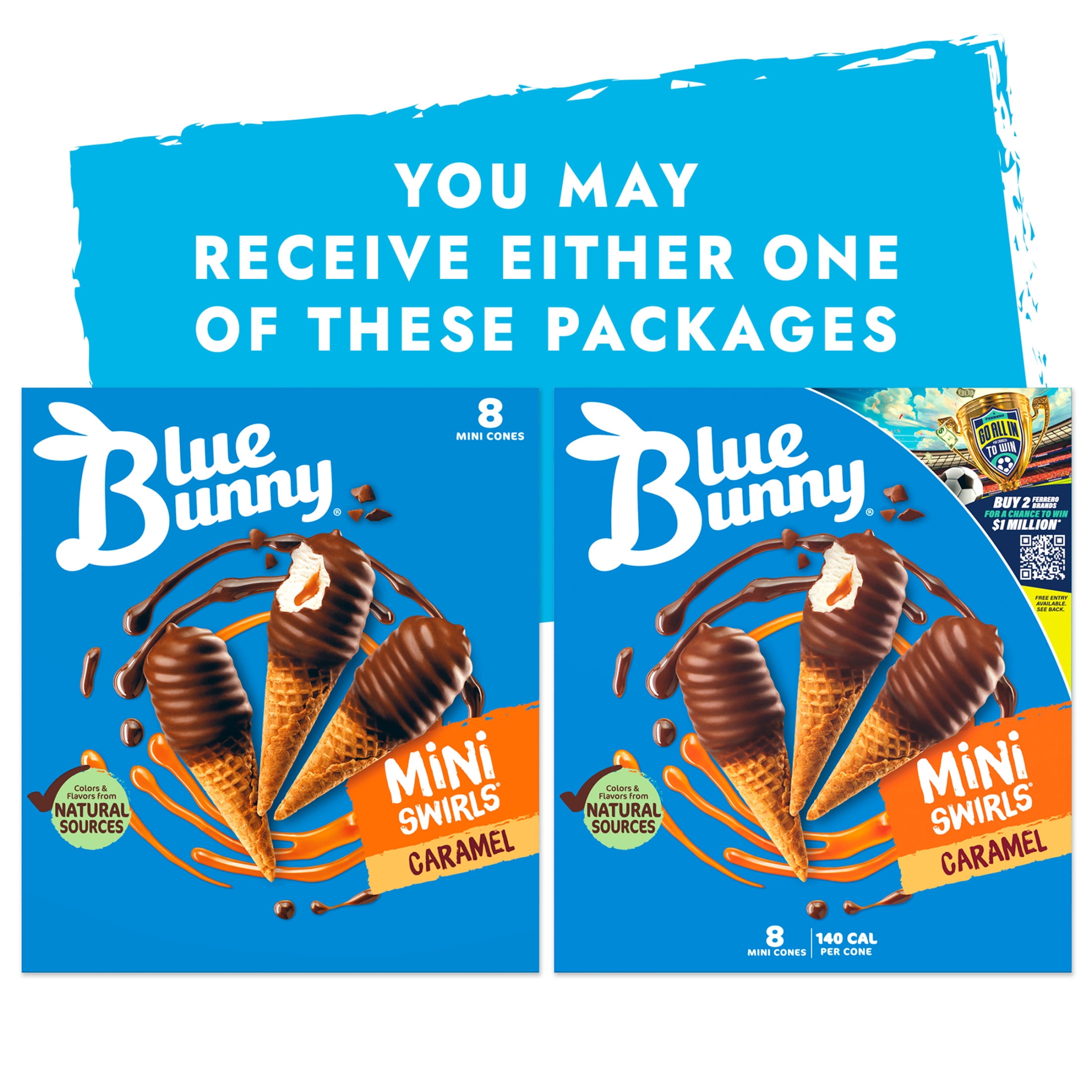 Blue Bunny Mini Swirls Caramel Cones, Frozen Dessert, 8 Pack