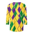 thumbnail image 4 of Cavosen Mardi Gras Dressy Tops for Women 3/4 Sleeves Festival Carnival Round Neck Shirts Argyle Graphic Print Tops Holiday Novelty Blouse Loose Athletic Tees Party Tuesday Green M, 4 of 5