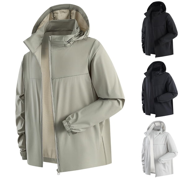 Men's Summer Sun Protection Hooded Jacket Ice Silk Cooling Long Sleeve Top Casual Fishing Hiking Travel Outdoor Windbreaker Solid Color | AESTIVO,Black L