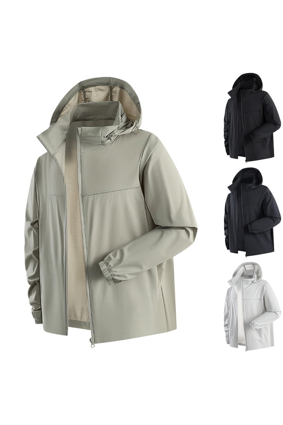 Summer Men's Sunscreen Long Sleeved Top Ice Silk Fishing Hooded Jacket Solid Color Casual Men's Long Sleeved Hooded Sunscreen Jacket