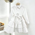 thumbnail image 5 of Auroural Girls Long Sleeve Shirt Dress Lapel Button Tiered Ruffle Dress Waist Casual Kids Outfit, 5 of 9