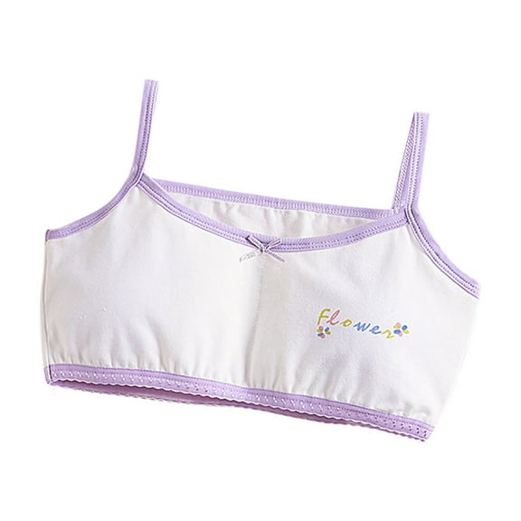 Summer Tops Teens Girls Training Bra Kids Cute Printed Sports Cotton Bras, Teen Bra Comfy, Girls Bra with Removable Pad Purple 12Y