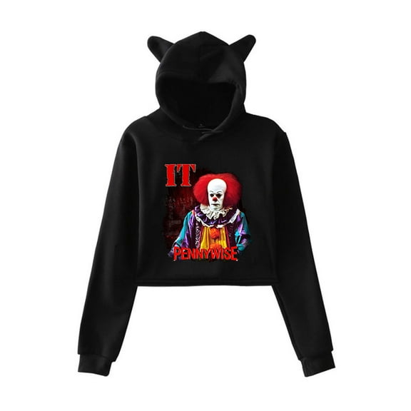 Welcome to Derry Cat ear hoodie with popular pattern casual women's short hoodie sportswear