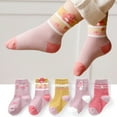 thumbnail image 3 of 5 Pairs Kids Girls Ankle Socks Floral Animal Print Cute Cotton Crew Socks for Baby Infant Toddler Girls 1-12 Years, 3 of 6