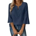 thumbnail image 2 of Boho Tops for Women Blouses Dressy Casual V Neck 3/4 Sleeve Shirts Spring Outfits Trendy Vacation Clothes Navy 3XL, 2 of 5