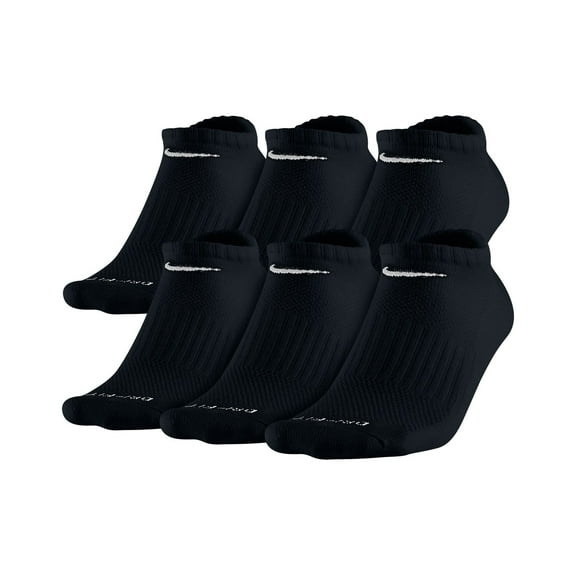 Nike Unisex Dri-FIT No Show 6-Pair Pack Black/(White) LG (Men's Shoe 8-12, Women's Shoe 10-13).
