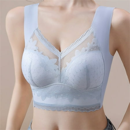 Pavied Push Up Bra Wireless Bras Seamless Bras Underwear Women s Wide Straps Without Ring Gathered To Collect Side Breasts Large Size Tank Top Non Marking Bra Backless Bra Plus Size Bra Blue 5XL