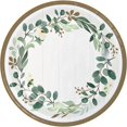thumbnail image 1 of Lot de 96 Assiettes Rondes en Papier Jetables Vert et Blanc en Eucalyptus pour Banquet 10 Pouces, 1 of 3