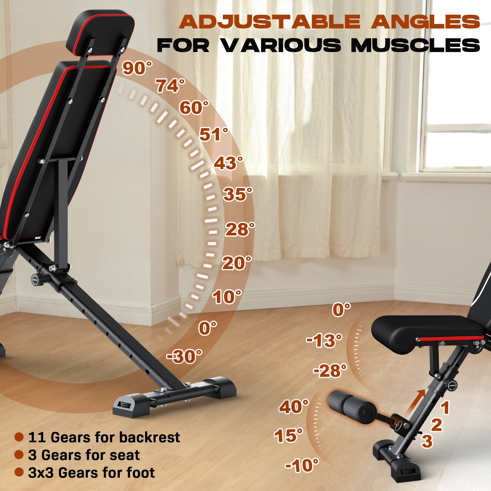 WARIOUT Folding Weight Bench, 880LB Capacity Workout Bench for Home Gym Strength Training