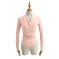 thumbnail image 2 of Bxsruta Women's Long Sleeve Wrap Top V Neck Ruched Blouse Slim Fit Workwear Shirt, 2 of 8