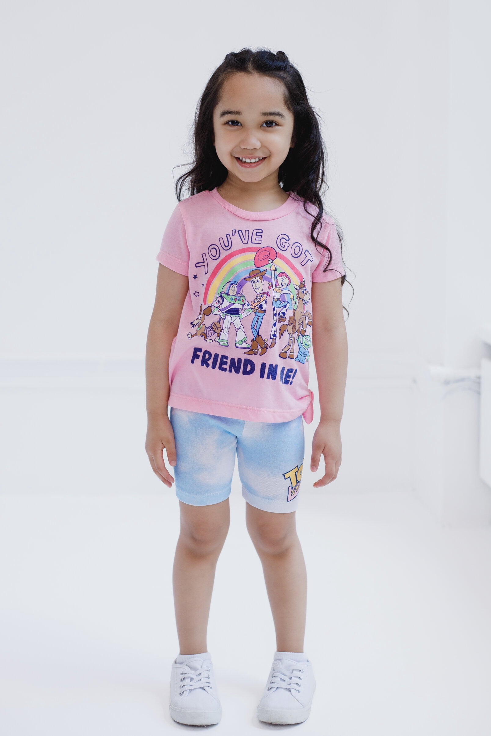Disney Toy Story Toddler Girls' 2-Piece T-Shirt and Bike Shorts Set Toy Story Pink Blue