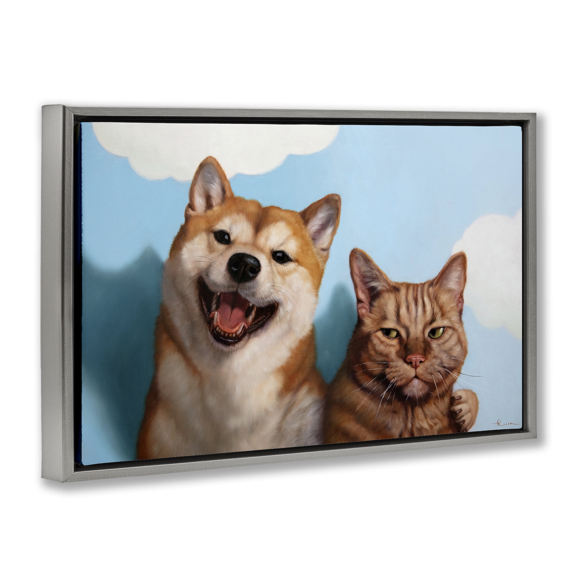 Stupell Industries Adopted Brother Dog & Cat Gray Framed Floater Canvas Wall Art, design by Lucia Heffernan