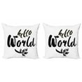 thumbnail image 1 of Hello World Throw Pillow Cushion Cover Pack of 2, Paintbrush Typography Hand Written Words and Tree Branch with Leaves, Zippered Double-Side Digital Print, 4 Sizes, White Charcoal Grey, by Ambesonne, 1 of 2