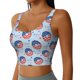 thumbnail image 2 of Balery Donut with the USA Fag Sujetadores deportivos con espalda cruzada para mujer, acolchados, sin costuras, de alto impacto, ideales para yoga, gimnasio, entrenamiento y fitness.-, 2 of 8